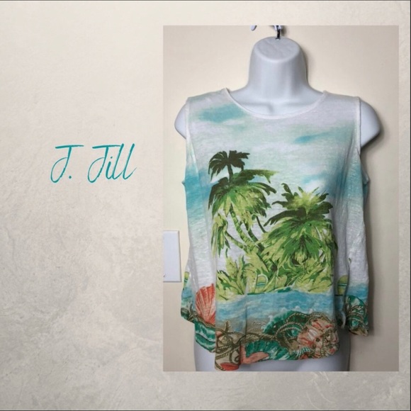 J. Jill Love Tropical Island Palm Tree Linen Tank - Picture 4 of 8